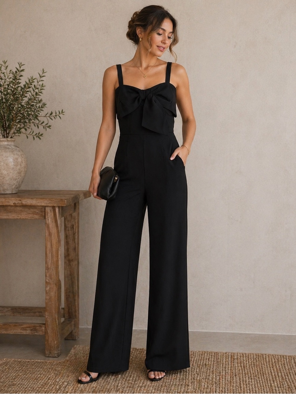 Lilly Pulitzer Black‎ Wide-Leg Jumpsuit w/ Bow Detail